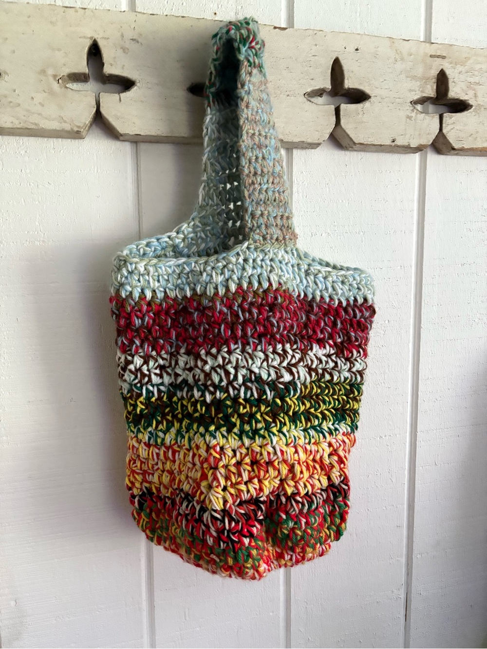 Handmade Multicolor Crochet Shoulder Bag - Knit Pattern